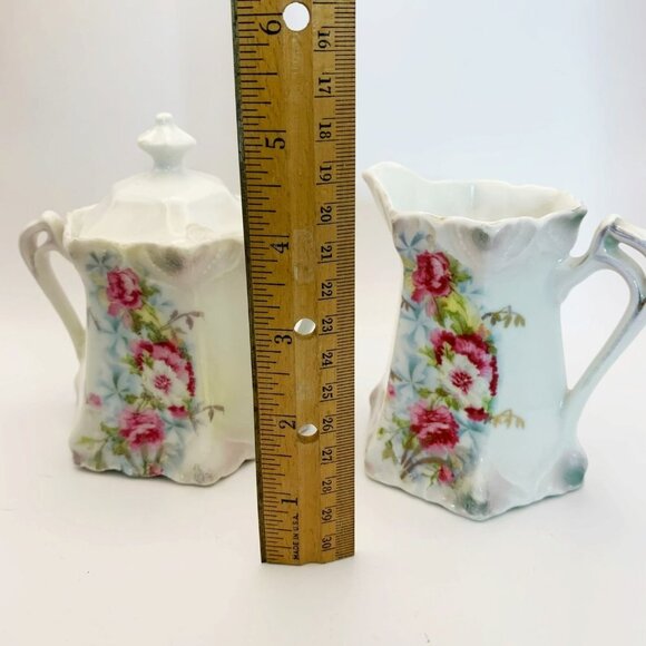 Antique Bavarian Porcelain Floral Gilded Creamer Sugar Set - Picture 7 of 11